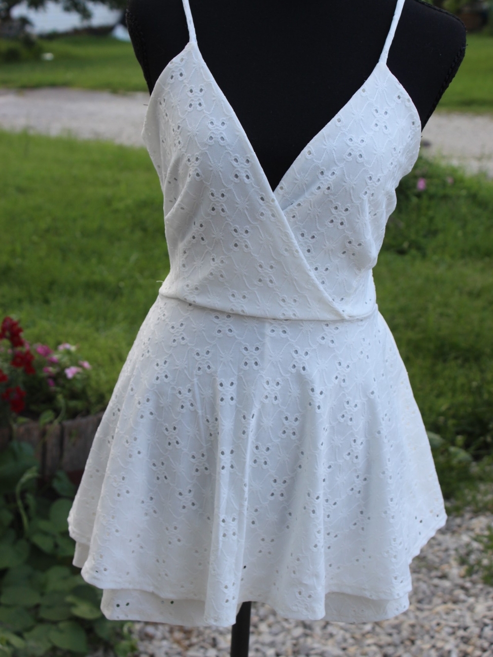 Windsor White Eyelet Wrap Romper with Spaghetti Straps
